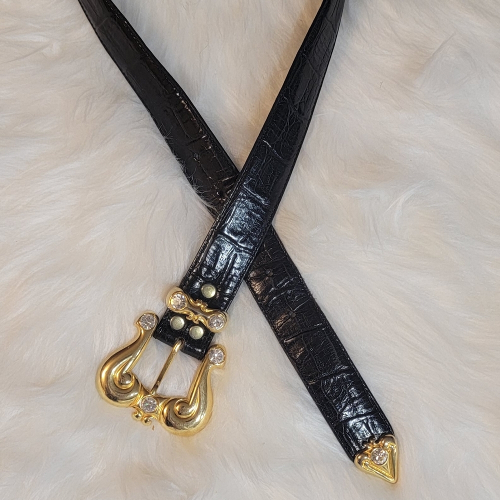 Black leather belt with Rhinestones